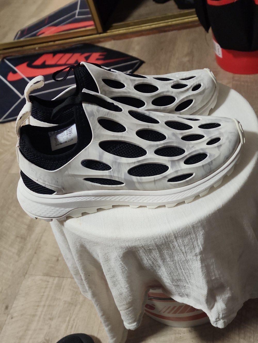 Merrell White and Black Slip-On Overlay Sneakers